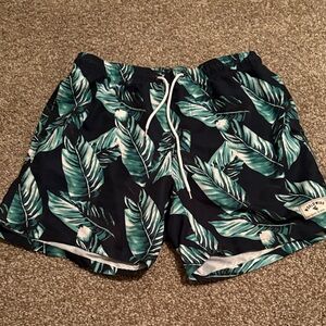 Tropical Leaf Print Swim Shorts